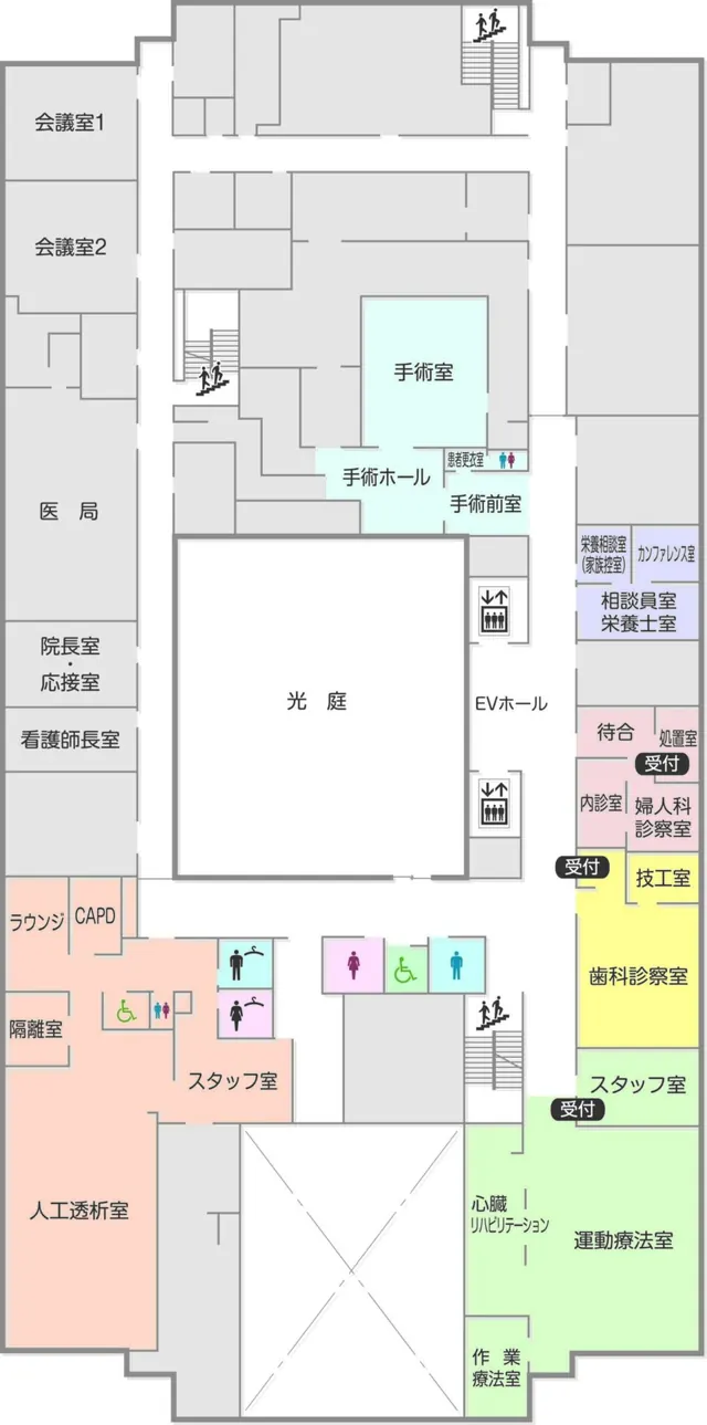 2階フロアマップ — 専門診療・手術・透析・リハビリエリア