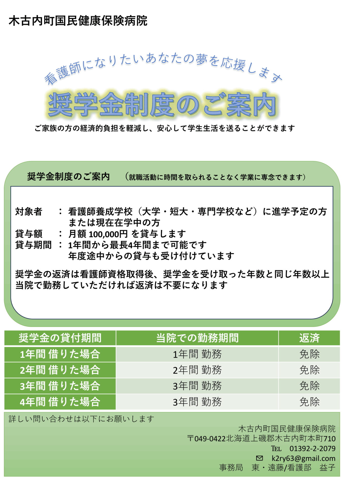 看護学生 奨学金制度のご案内ポスター
