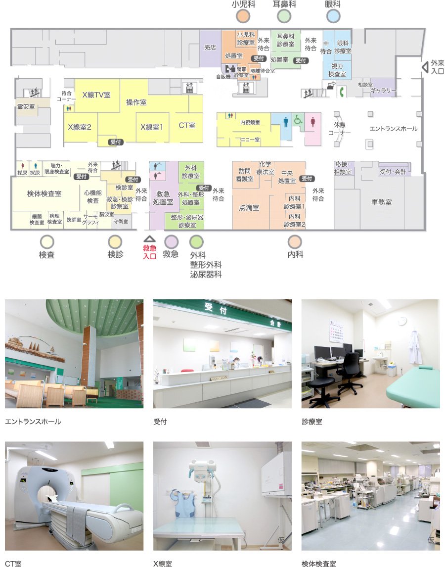 1階フロアマップ - 外来診療・検査部門